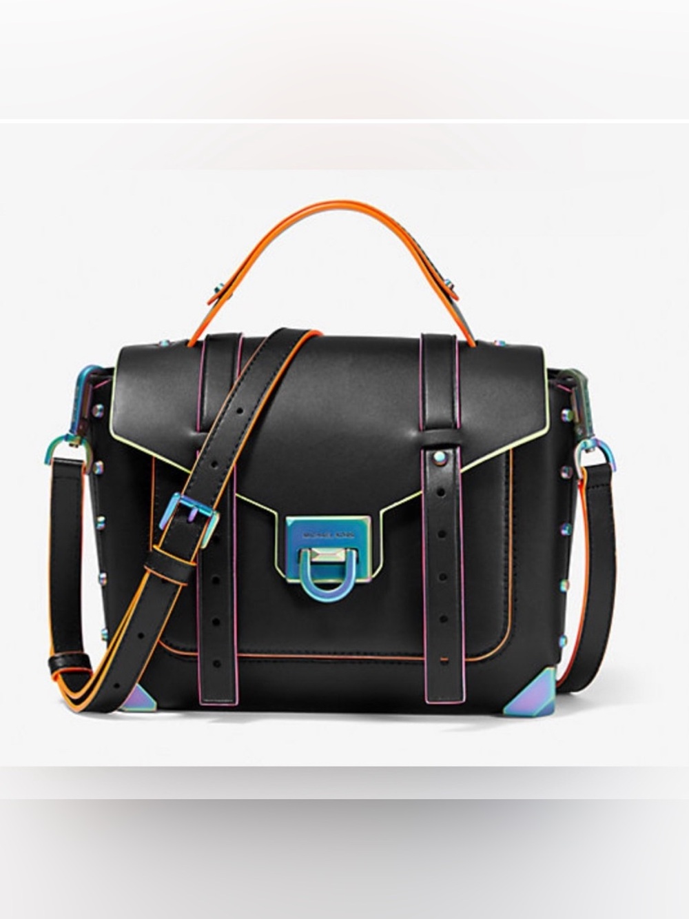 Michael Kors Black Satchel with Multicolor Iridescent Trim